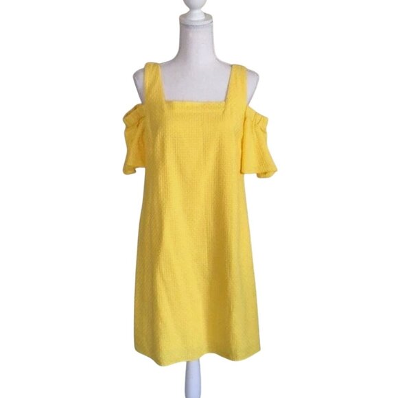 J. Crew Bright Yellow Basketweave Cold Shoulder Sundress Size XL‎ Summer - Picture 3 of 11